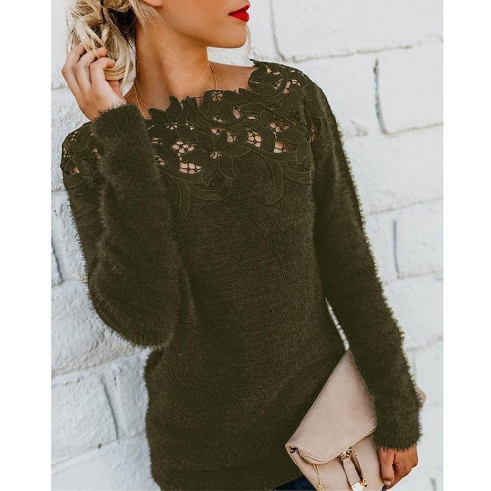 Green Lace Fuzzy Sweater - Picture 1 of 6